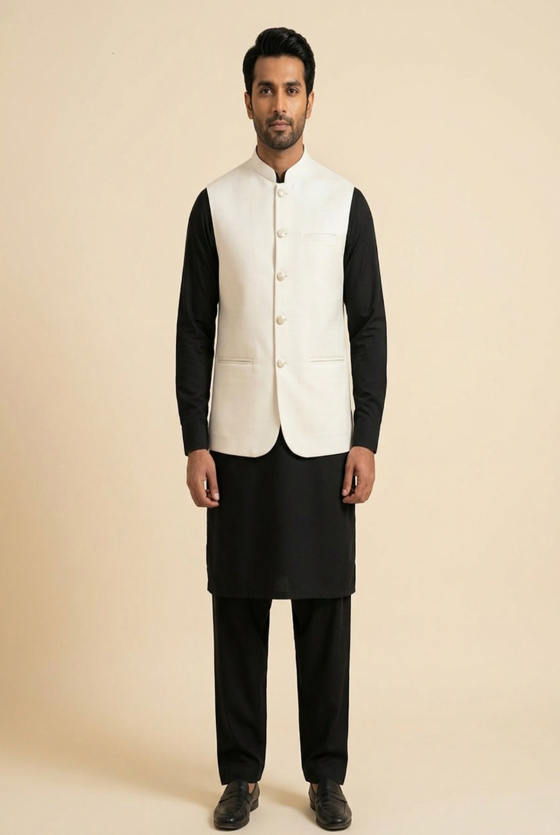 FX - White Color Men Basics Waistcoat